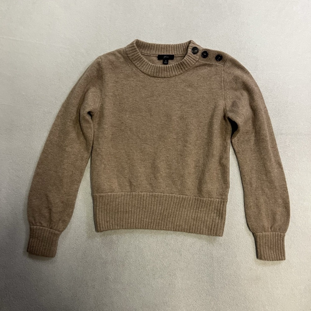 J.Crew Sweater Womens Small Brown Button Crewneck Supersoft Yarn Wool AB793